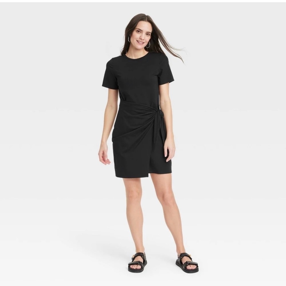 A New Day Short Sleeve Black T-Shirt Wrap Dress